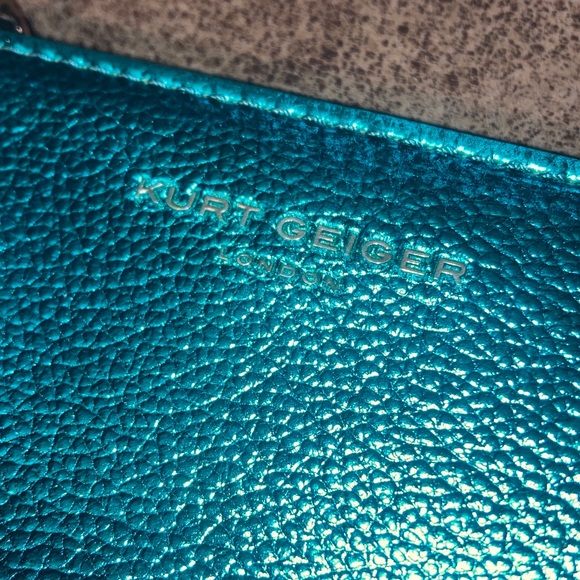 Kurt Geiger Metallic Teal Leather Pouch - Picture 2 of 4